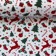 Lade das Bild in den Galerie-Viewer, Belle Baumwollwebware Swafing 10cm Weihnachten Rentiere auf weiß
