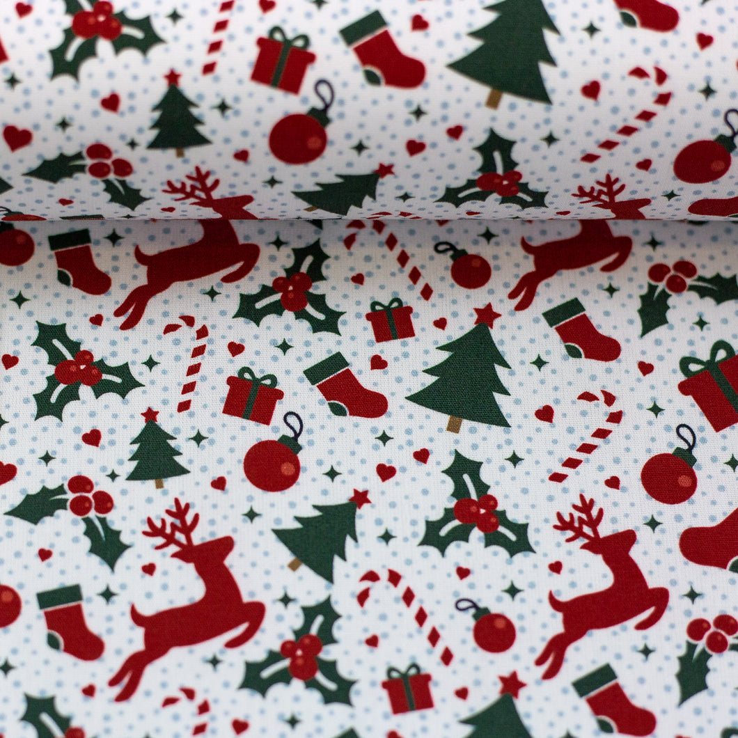 Belle Baumwollwebware Swafing 10cm Weihnachten Rentiere auf weiß